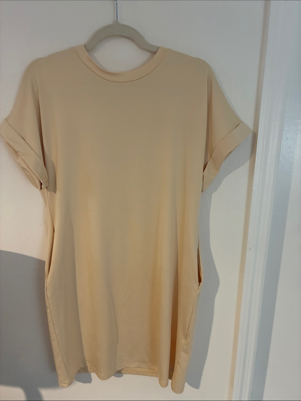 Relaxed Short Sleeve Tee Dress in Light Beige